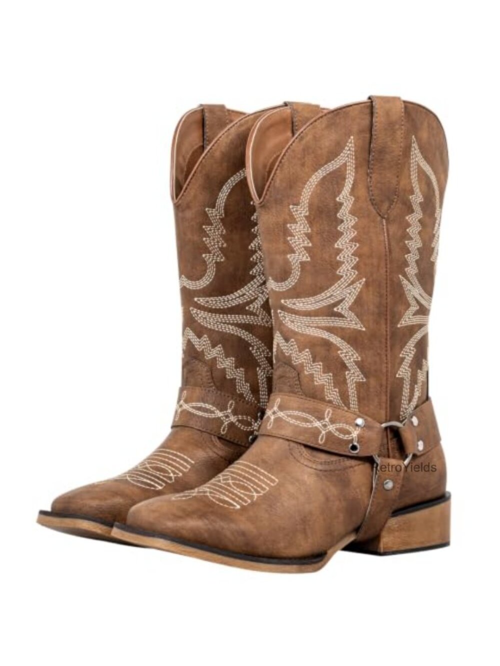 Extra Wide Calf Cowboy Boots Square Toe Faux Leather Women's Mid-Calf